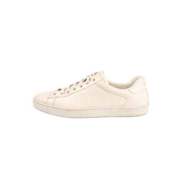 GUCCI Beige Leather GG Logo Embossed Ace Low Top Sneakers Size US 6.5 EU 36.5 - Picture 1 of 5